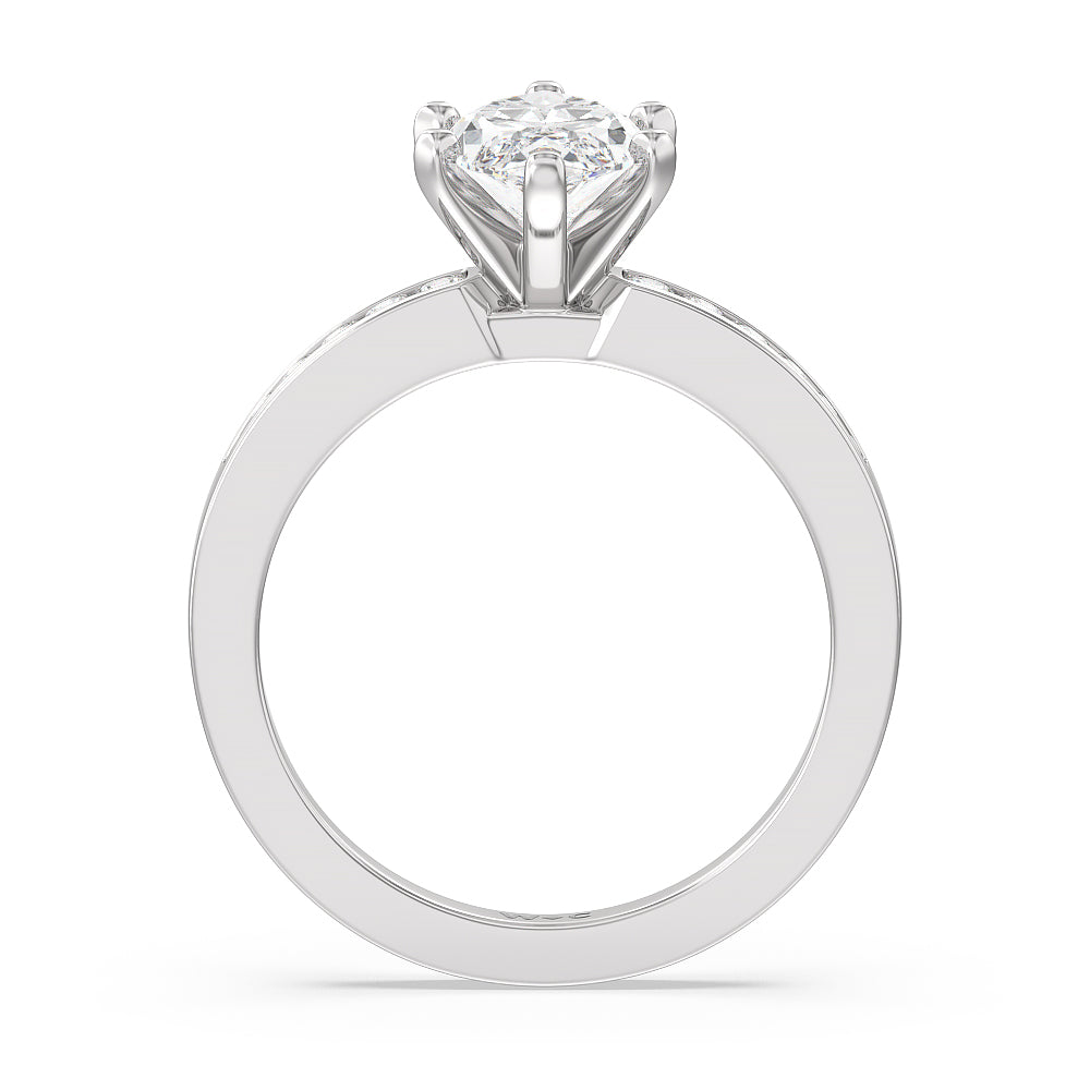 Cascading Channel Set Diamond Engagement Ring with Marquise Cut Diamond in 14KT Platinum view 2
