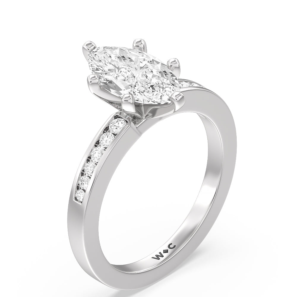 Cascading Channel Set Diamond Engagement Ring with Marquise Cut Diamond in 14KT Platinum view 3
