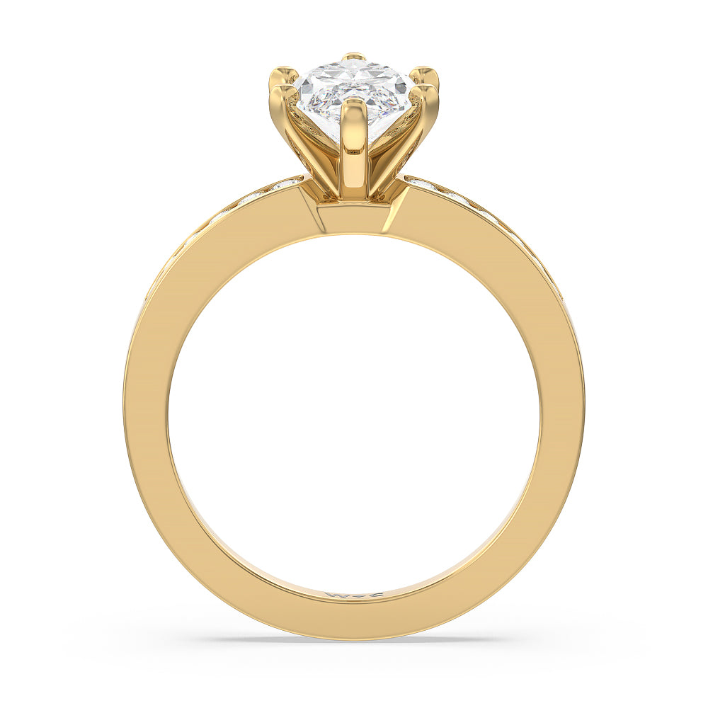 Cascading Channel Set Diamond Engagement Ring with Marquise Cut Diamond in 14KT Yellow Gold view 2
