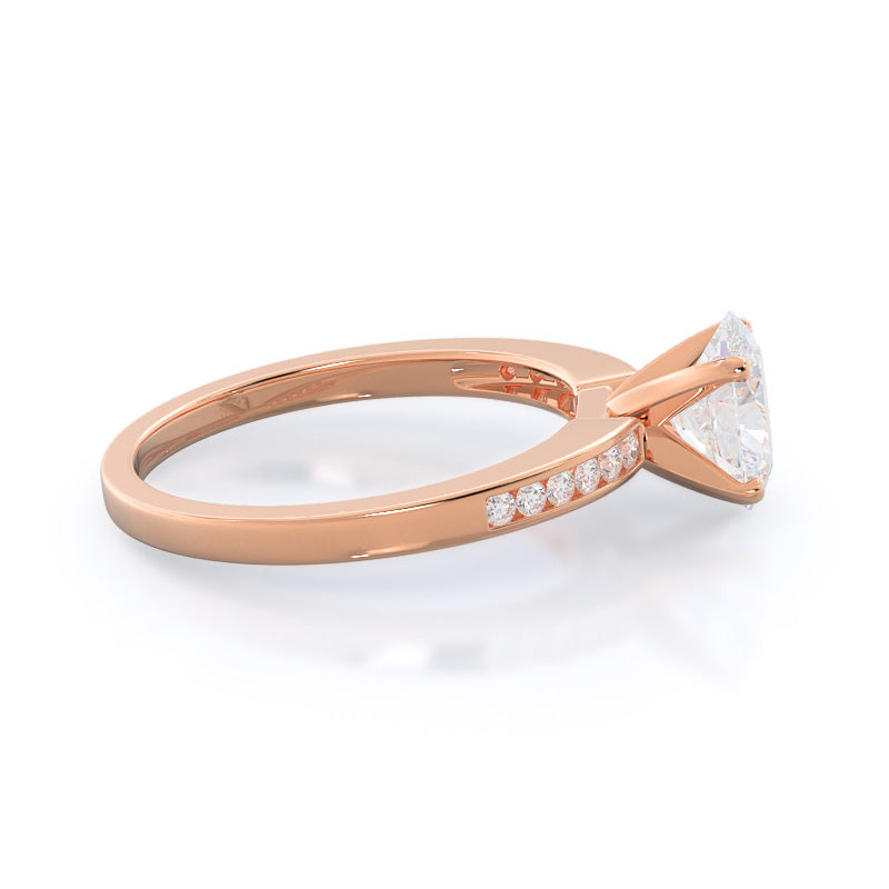 Cascading Channel Set Diamond Engagement Ring with Oval Cut Diamond in 14KT Rose Gold view 3

