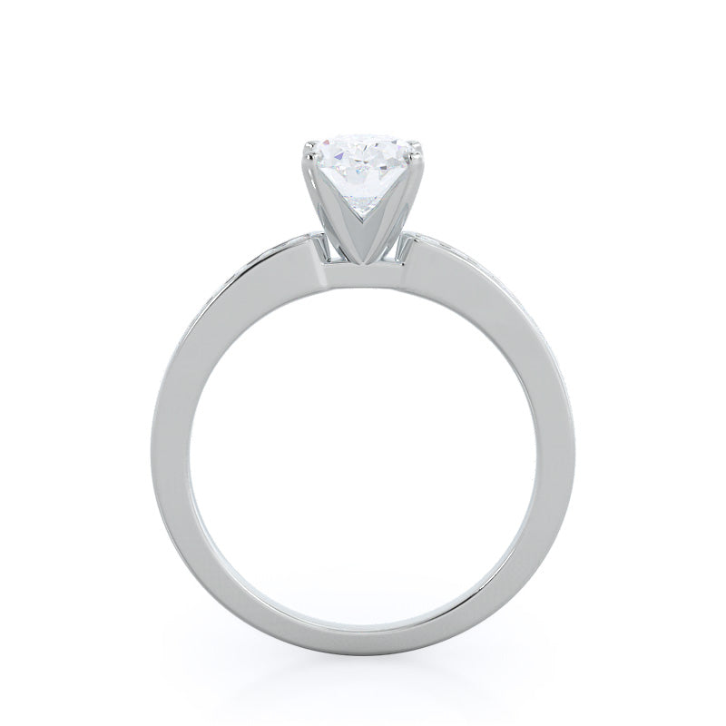 Cascading Channel Set Diamond Engagement Ring with Oval Cut Diamond in 14KT Platinum view 2
