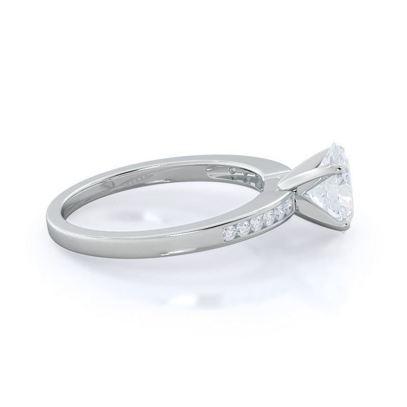 Cascading Channel Set Diamond Engagement Ring with Oval Cut Diamond in 14KT Platinum view 3
