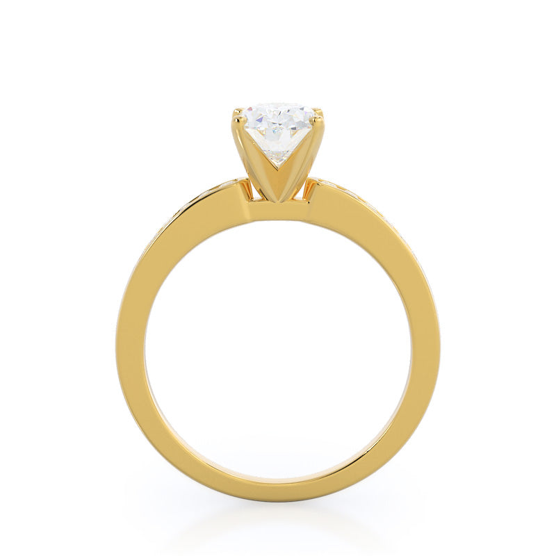 Cascading Channel Set Diamond Engagement Ring with Oval Cut Diamond in 14KT Yellow Gold view 2
