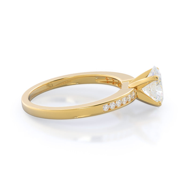 Cascading Channel Set Diamond Engagement Ring with Oval Cut Diamond in 14KT Yellow Gold view 3
