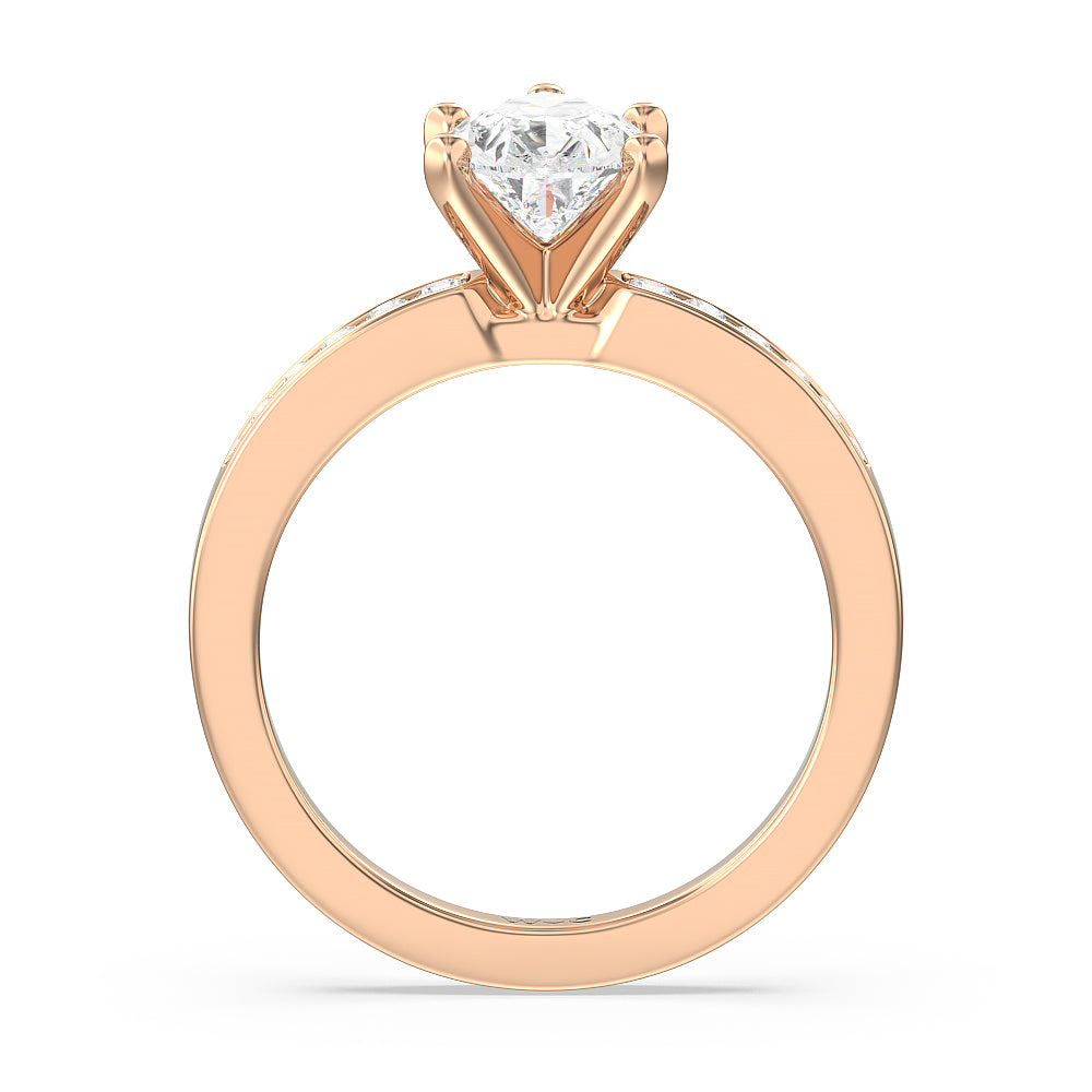 Cascading Channel Set Diamond Engagement Ring with Pear Cut Diamond in 14KT Rose Gold view 2
