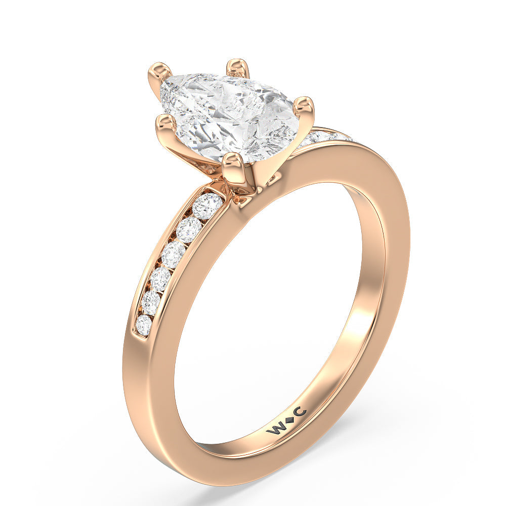 Cascading Channel Set Diamond Engagement Ring with Pear Cut Diamond in 14KT Rose Gold view 3
