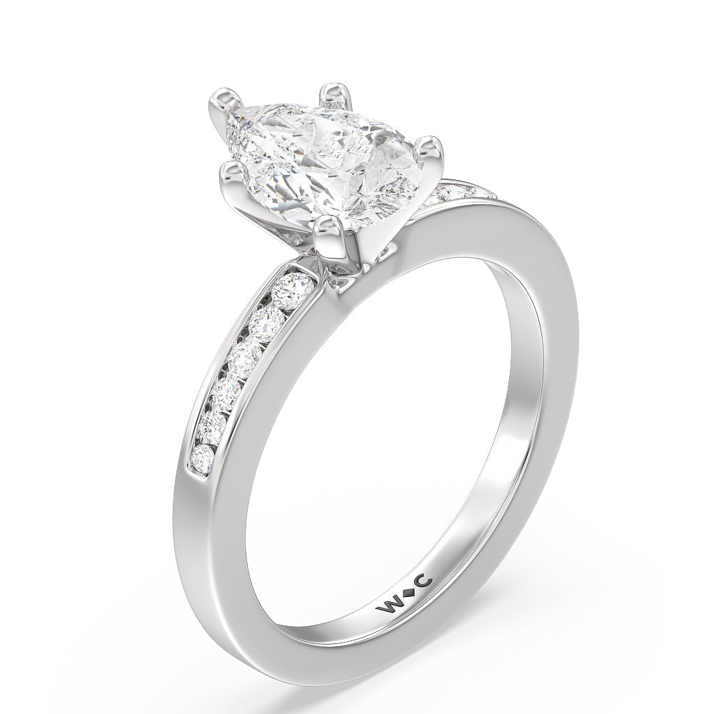 Cascading Channel Set Diamond Engagement Ring with Pear Cut Diamond in 14KT Platinum view 3
