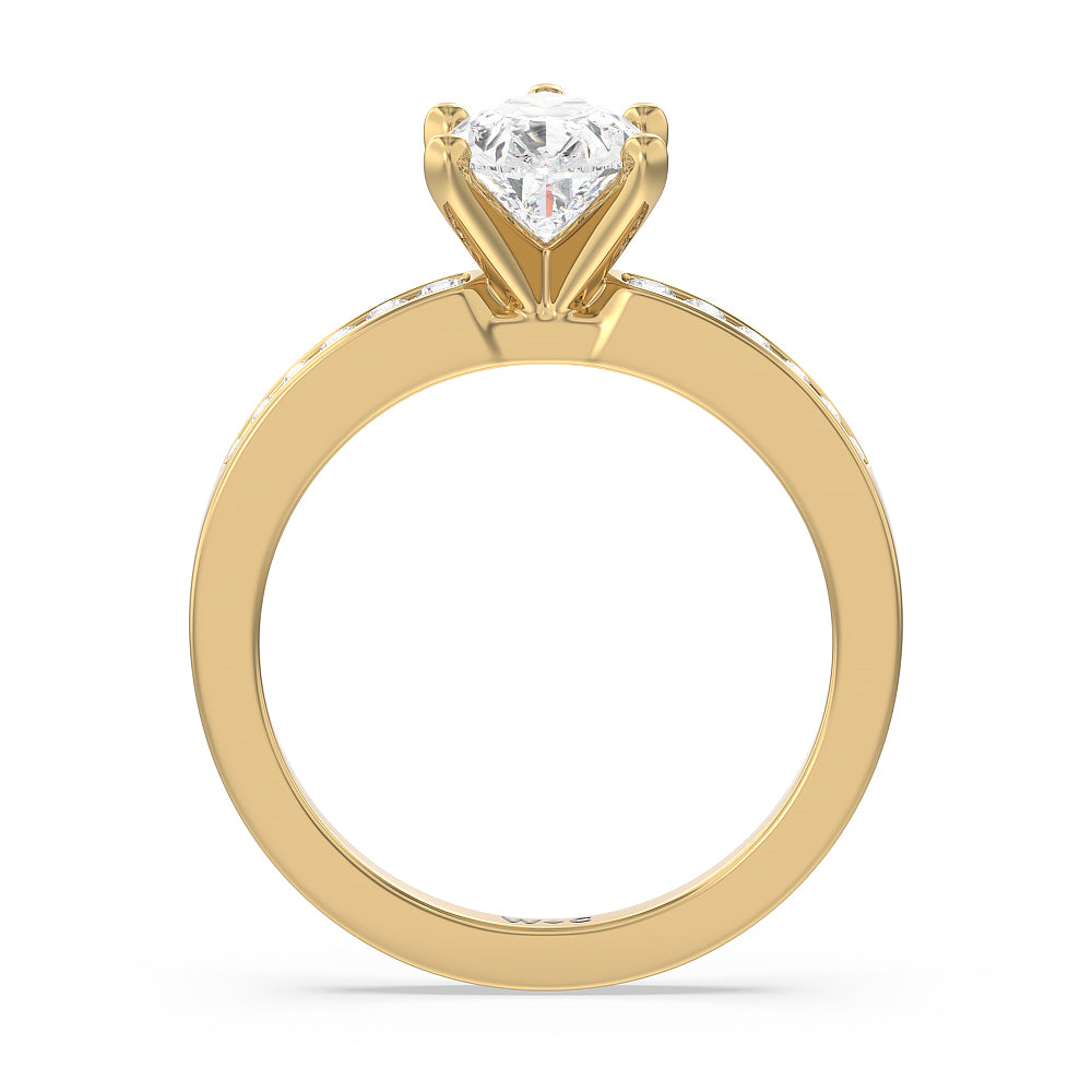 Cascading Channel Set Diamond Engagement Ring with Pear Cut Diamond in 14KT Yellow Gold view 2
