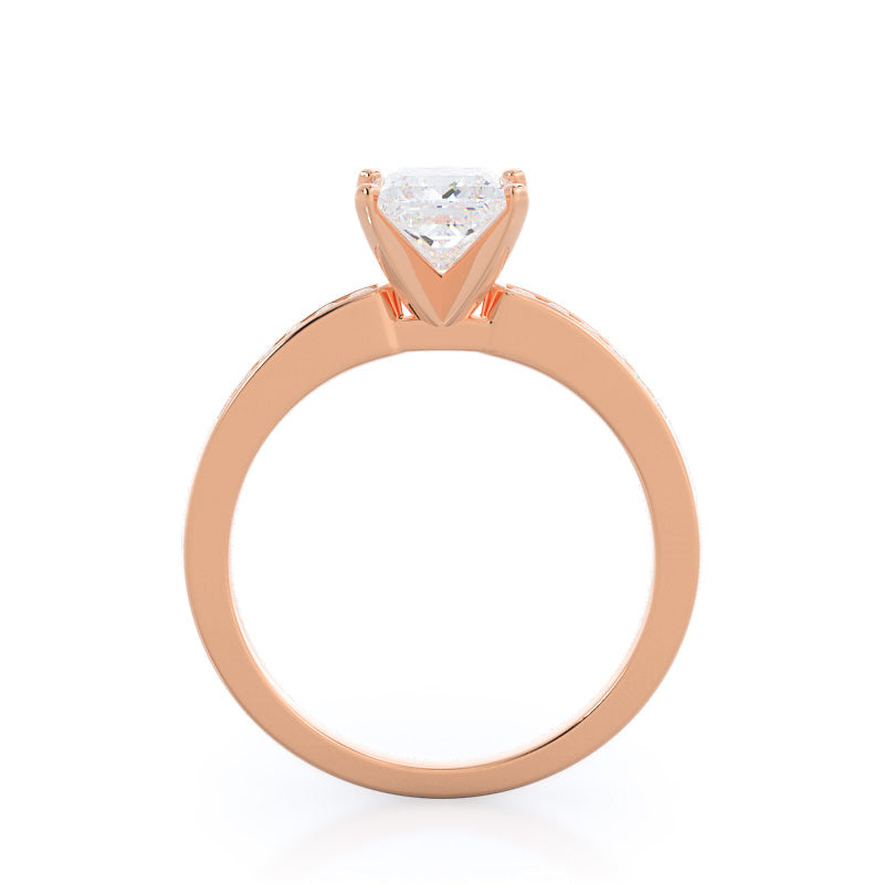 Cascading Channel Set Diamond Engagement Ring with Princess Cut Diamond in 14KT Rose Gold view 2

