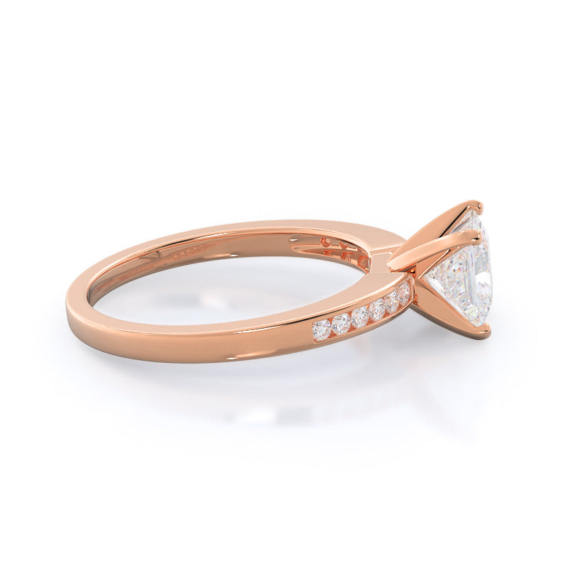 Cascading Channel Set Diamond Engagement Ring with Princess Cut Diamond in 14KT Rose Gold view 3
