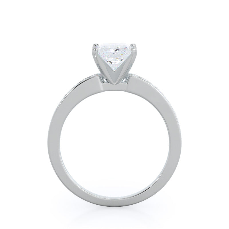 Cascading Channel Set Diamond Engagement Ring with Princess Cut Diamond in 14KT Platinum view 2

