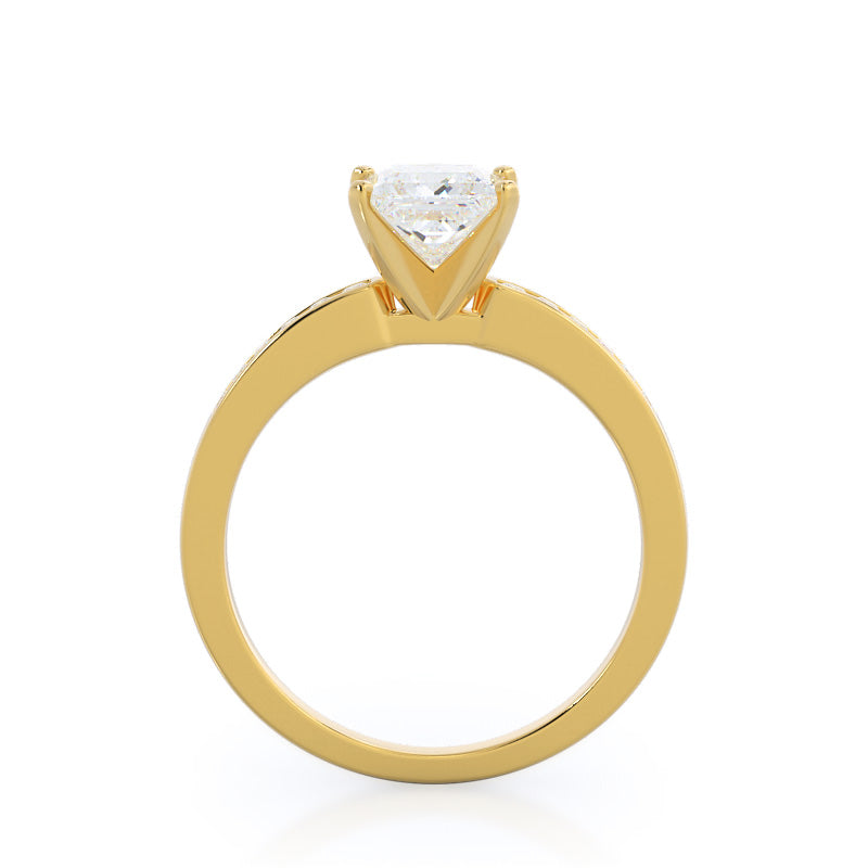 Cascading Channel Set Diamond Engagement Ring with Princess Cut Diamond in 14KT Yellow Gold view 2

