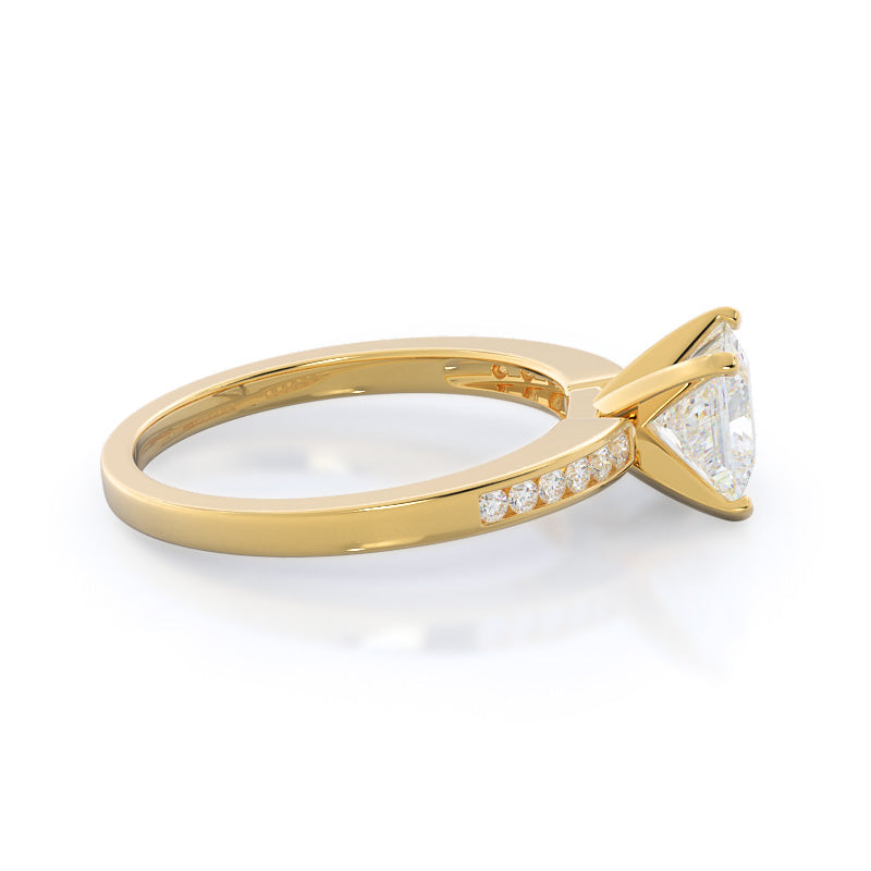 Cascading Channel Set Diamond Engagement Ring with Princess Cut Diamond in 14KT Yellow Gold view 3
