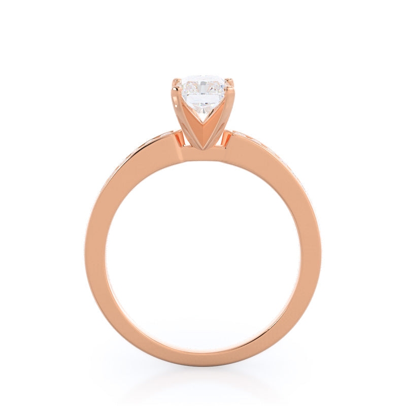 Cascading Channel Set Diamond Engagement Ring with Radiant Cut Diamond in 14KT Rose Gold view 2
