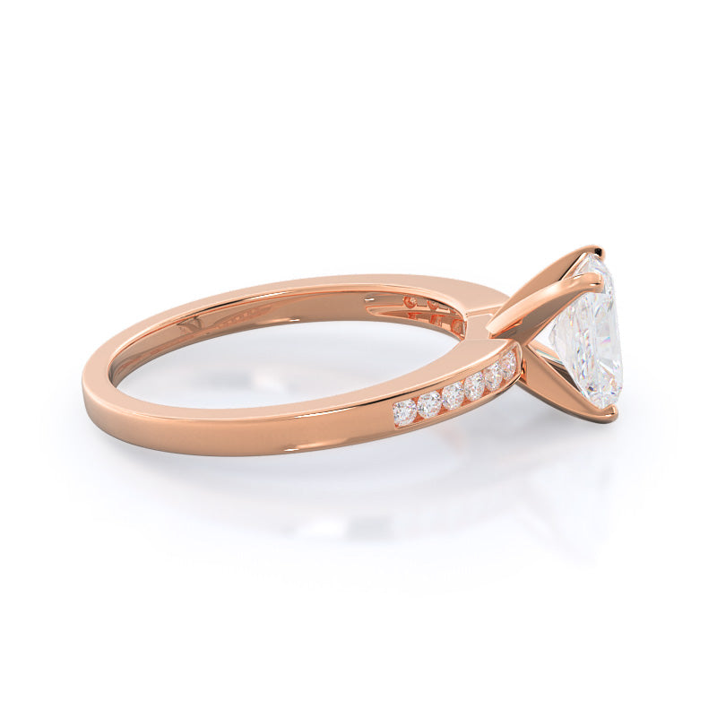 Cascading Channel Set Diamond Engagement Ring with Radiant Cut Diamond in 14KT Rose Gold view 3

