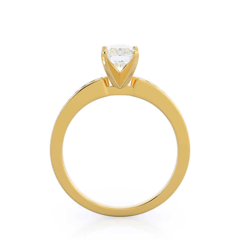 Cascading Channel Set Diamond Engagement Ring with Radiant Cut Diamond in 14KT Yellow Gold view 2
