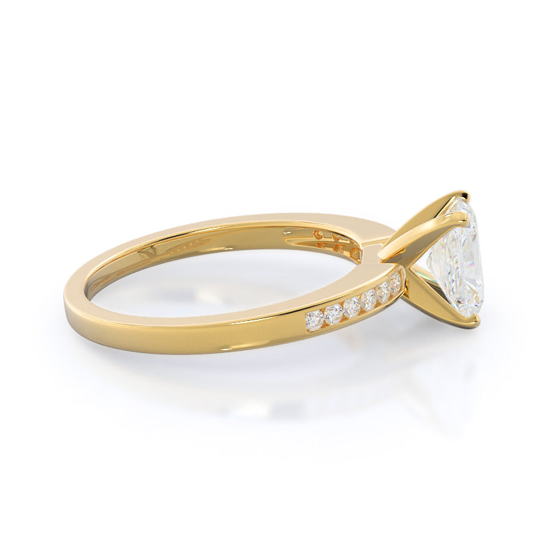 Cascading Channel Set Diamond Engagement Ring with Radiant Cut Diamond in 14KT Yellow Gold view 3
