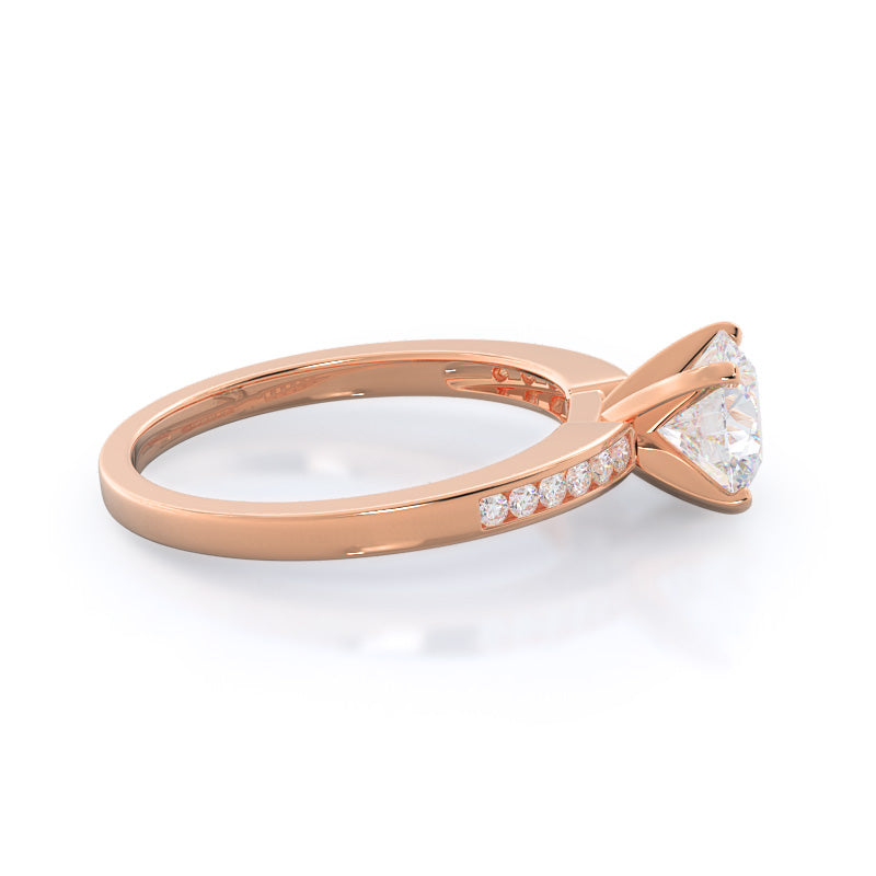Cascading Channel Set Diamond Engagement Ring with Round Cut Diamond in 14KT Rose Gold view 2
