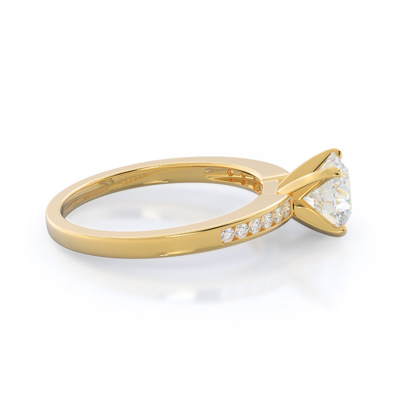 Cascading Channel Set Diamond Engagement Ring with Round Cut Diamond in 14KT Yellow Gold view 2
