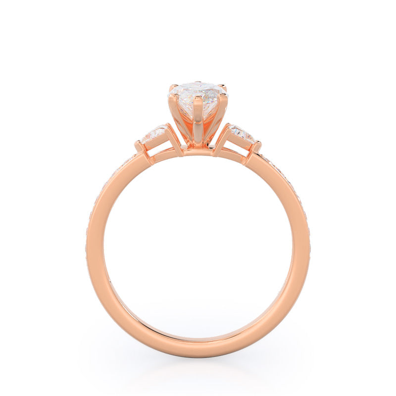 Marquise Cut Triangular Three Stone Diamond Engagement Ring with Lab Grown Diamond in 14KT Rose Gold view 2
