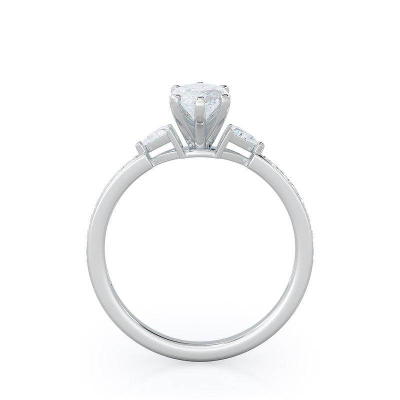Marquise Cut Triangular Three Stone Diamond Engagement Ring with Lab Grown Diamond in 14KT Platinum view 2
