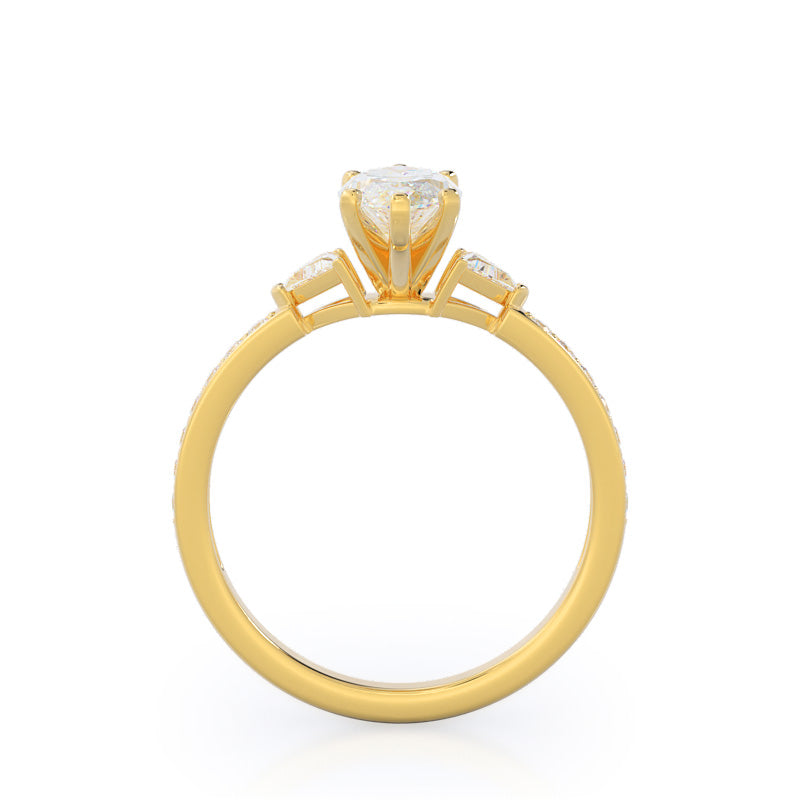 Marquise Cut Triangular Three Stone Diamond Engagement Ring with Lab Grown Diamond in 14KT Yellow Gold view 2
