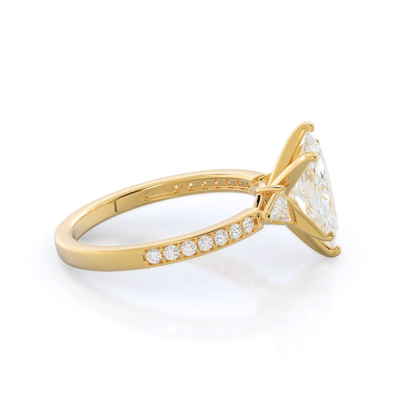 Marquise Cut Triangular Three Stone Diamond Engagement Ring with Lab Grown Diamond in 14KT Yellow Gold view 3
