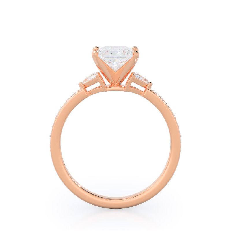 Princess Cut Triangular Three Stone Diamond Engagement Ring with Lab Grown Diamond in 14KT Rose Gold view 2
