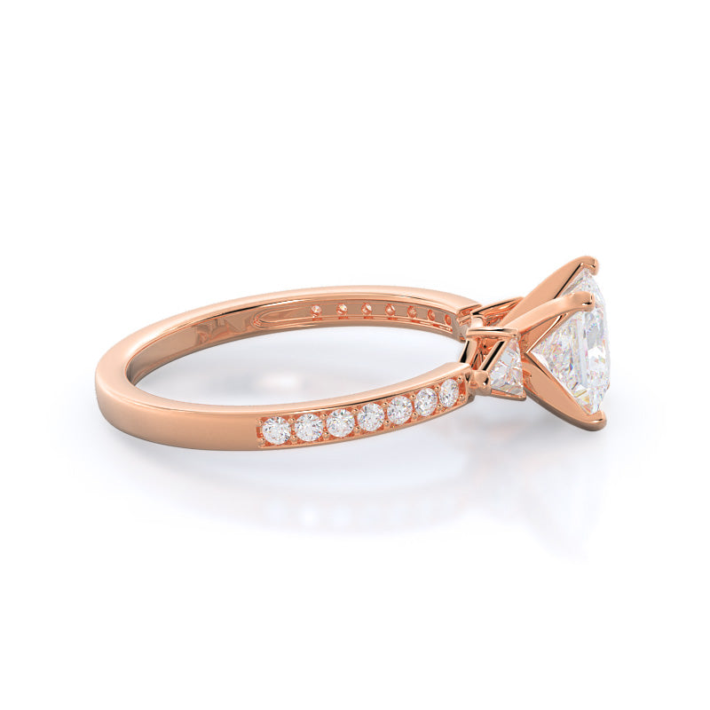Princess Cut Triangular Three Stone Diamond Engagement Ring with Lab Grown Diamond in 14KT Rose Gold view 3
