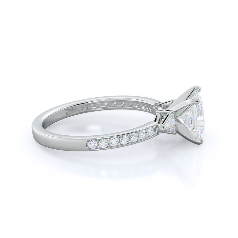Princess Cut Triangular Three Stone Diamond Engagement Ring with Lab Grown Diamond in 14KT Platinum view 3
