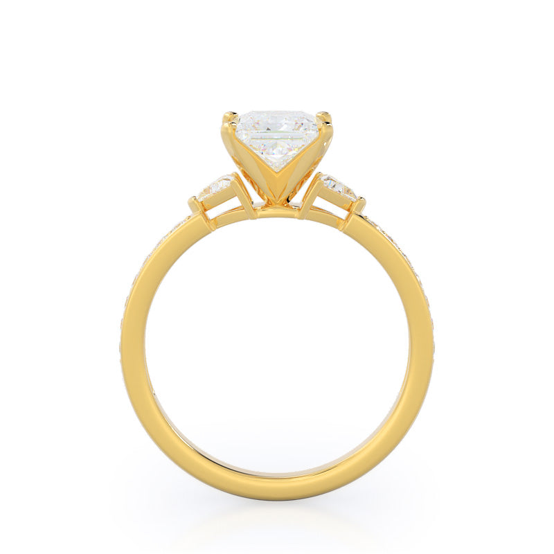 Princess Cut Triangular Three Stone Diamond Engagement Ring with Lab Grown Diamond in 14KT Yellow Gold view 2
