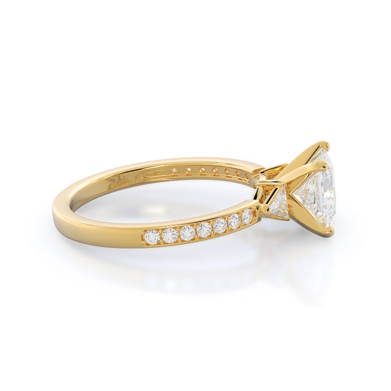 Princess Cut Triangular Three Stone Diamond Engagement Ring with Lab Grown Diamond in 14KT Yellow Gold view 3
