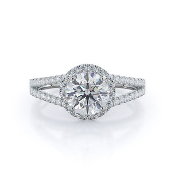 Rising Split Shank Halo Diamond Engagement Ring