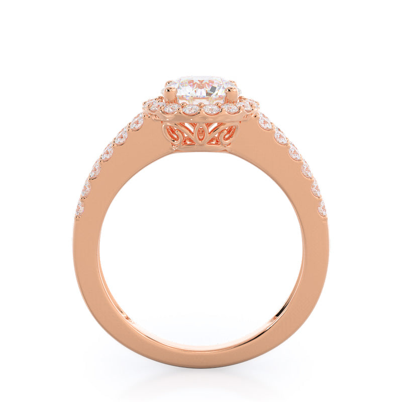 Split Shank Halo Engagement Ring with Round Cut Diamond in 14KT Rose Gold view 2
