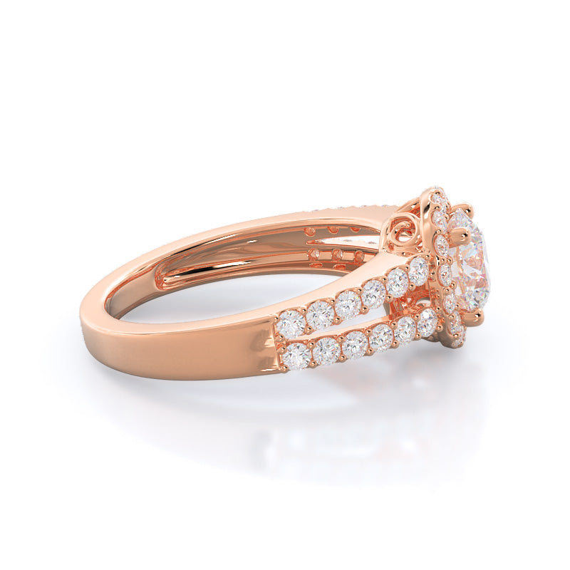 Split Shank Halo Engagement Ring with Round Cut Diamond in 14KT Rose Gold view 3
