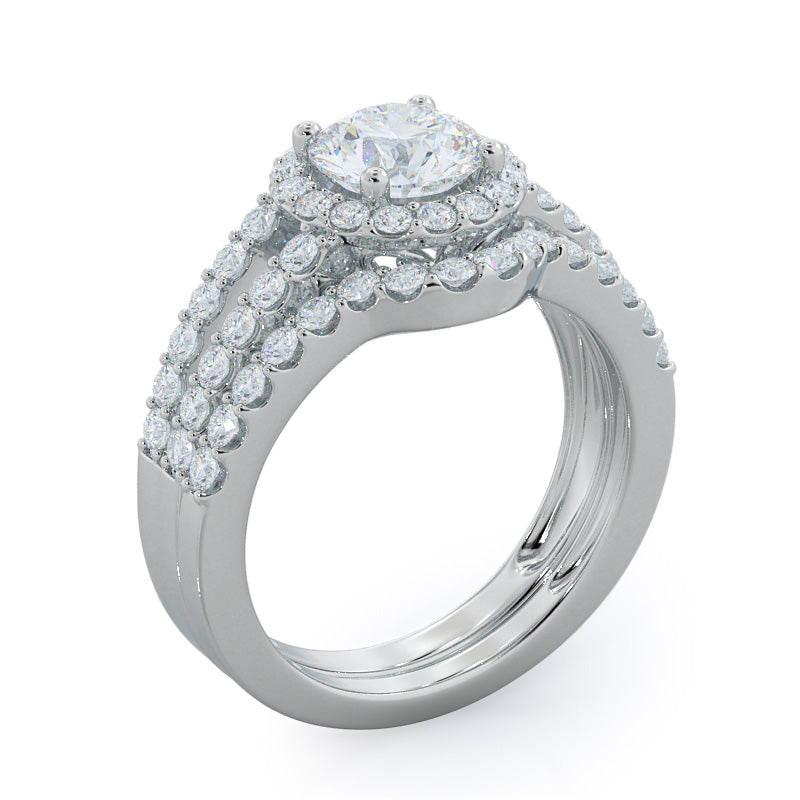 Split Shank Halo Engagement Ring with Round Cut Diamond in 14KT Platinum view 4
