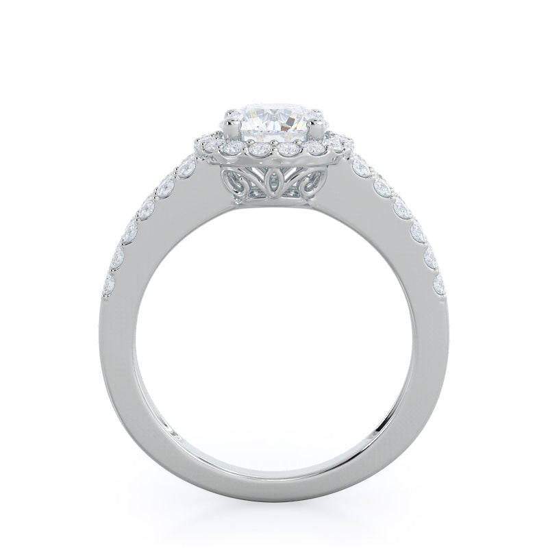 Split Shank Halo Engagement Ring with Round Cut Diamond in 14KT Platinum view 2
