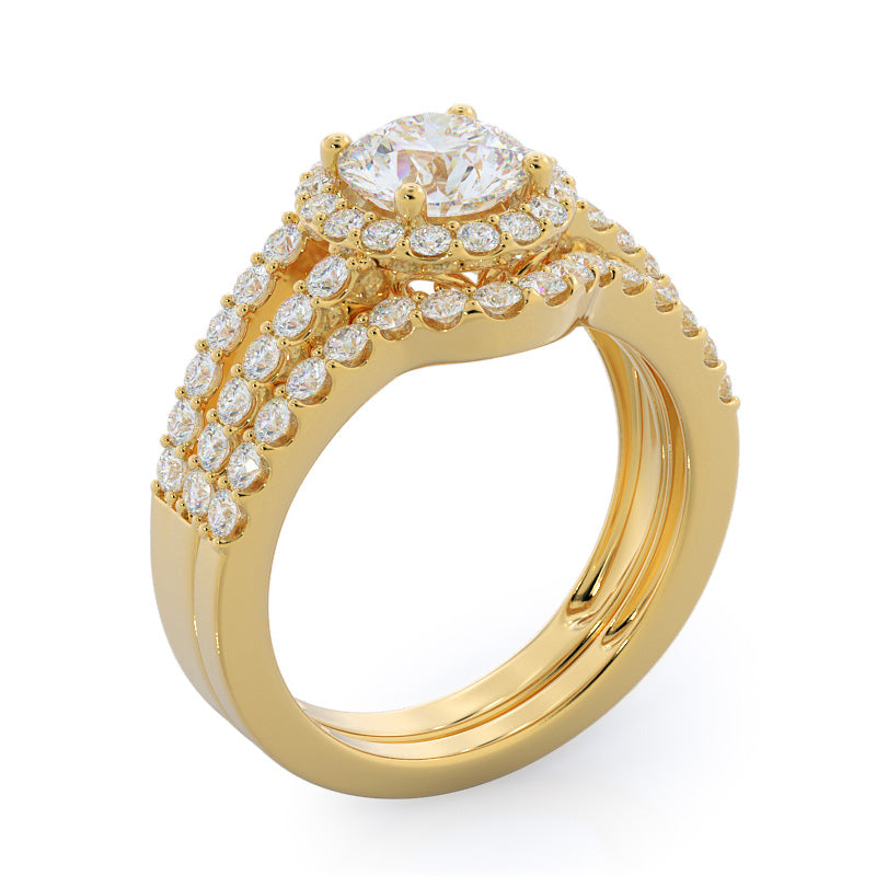 Split Shank Halo Engagement Ring with Round Cut Diamond in 14KT Yellow Gold view 4
