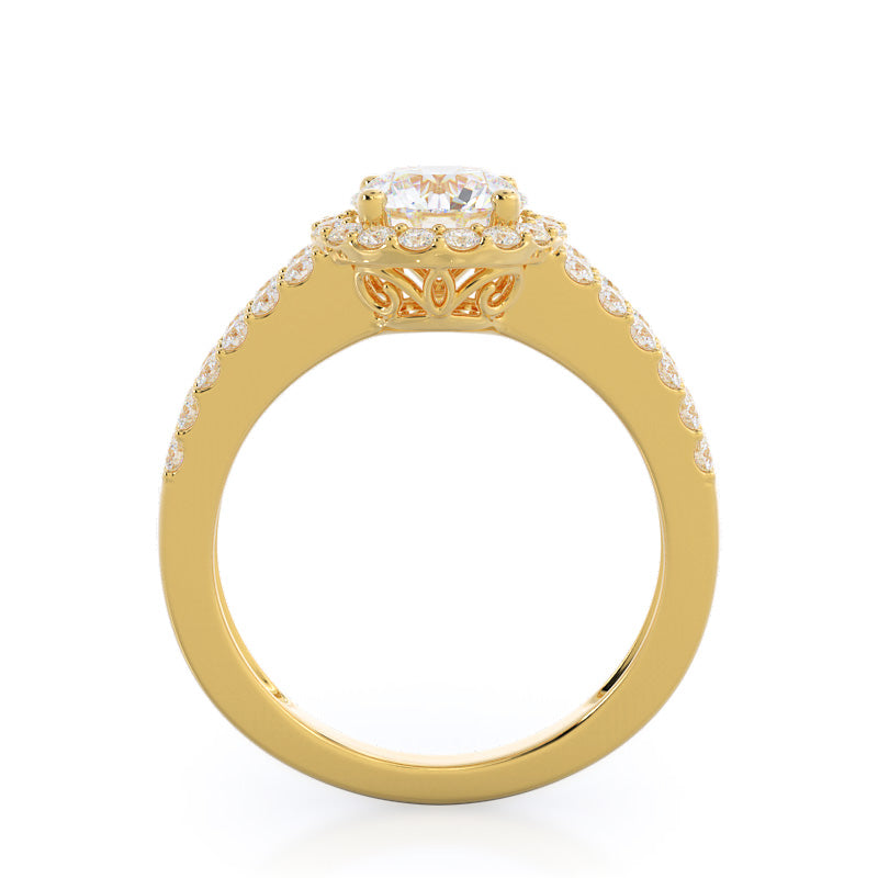 Split Shank Halo Engagement Ring with Round Cut Diamond in 14KT Yellow Gold view 2
