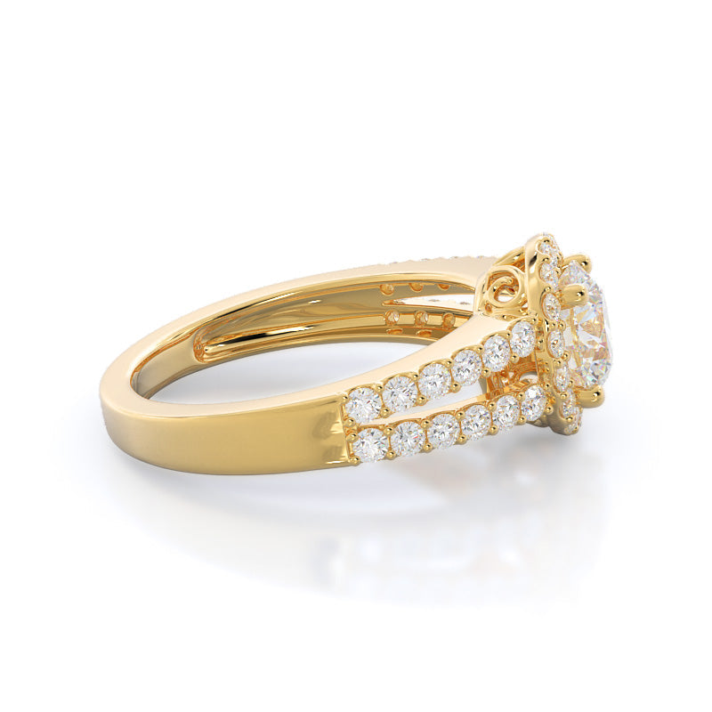 Split Shank Halo Engagement Ring with Round Cut Diamond in 14KT Yellow Gold view 3
