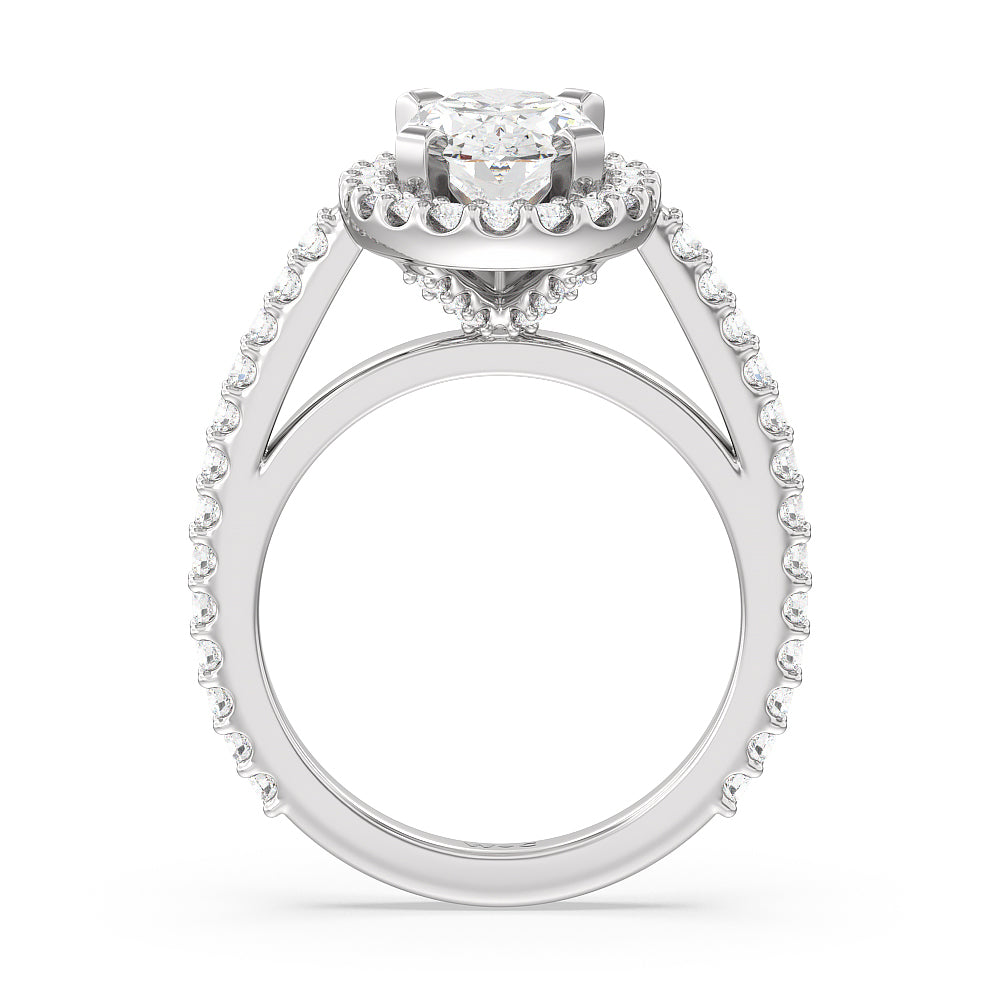 Pave Diamond Halo Engagement Ring with Oval Cut Diamond in 14KT Platinum view 2

