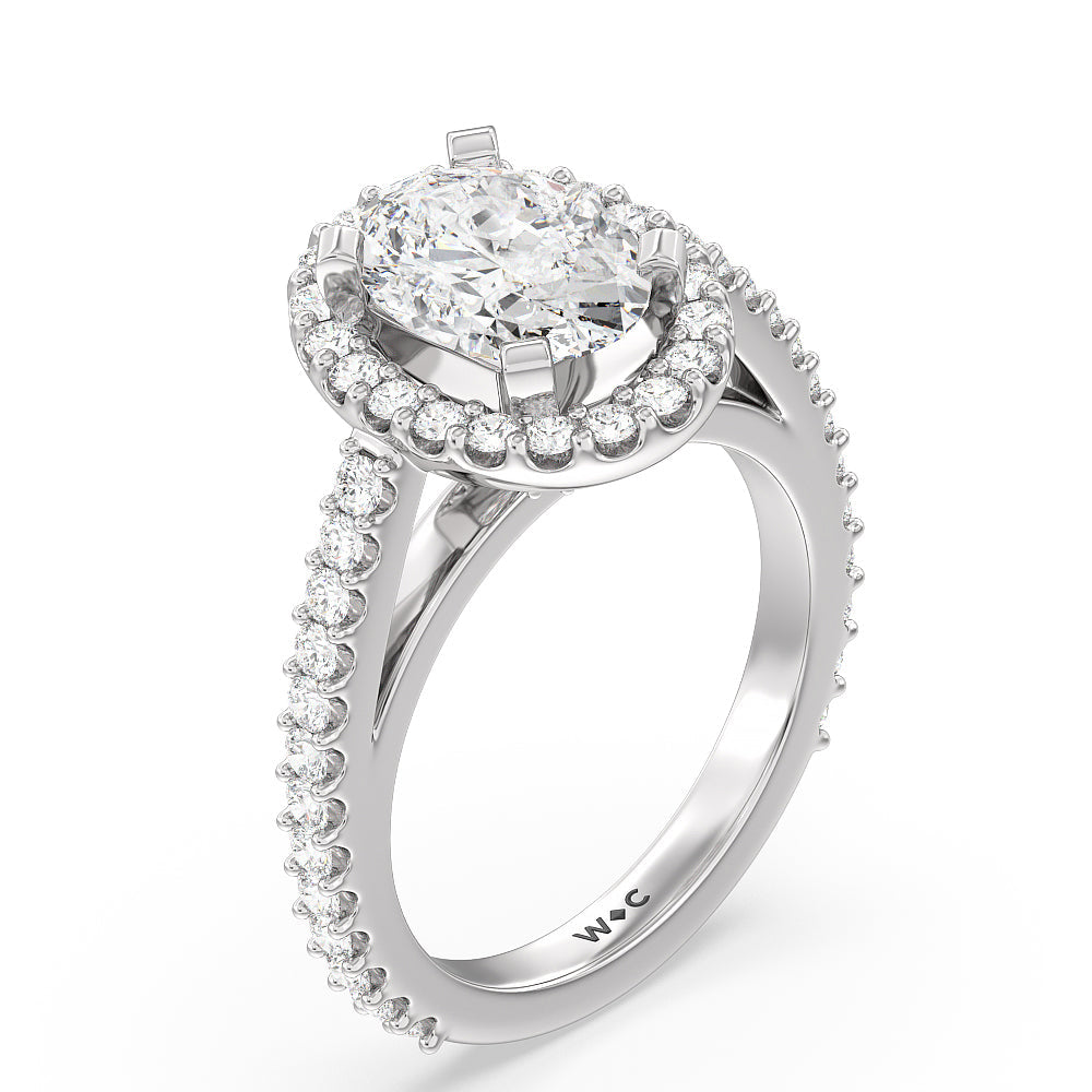 Pave Diamond Halo Engagement Ring with Oval Cut Diamond in 14KT Platinum view 3
