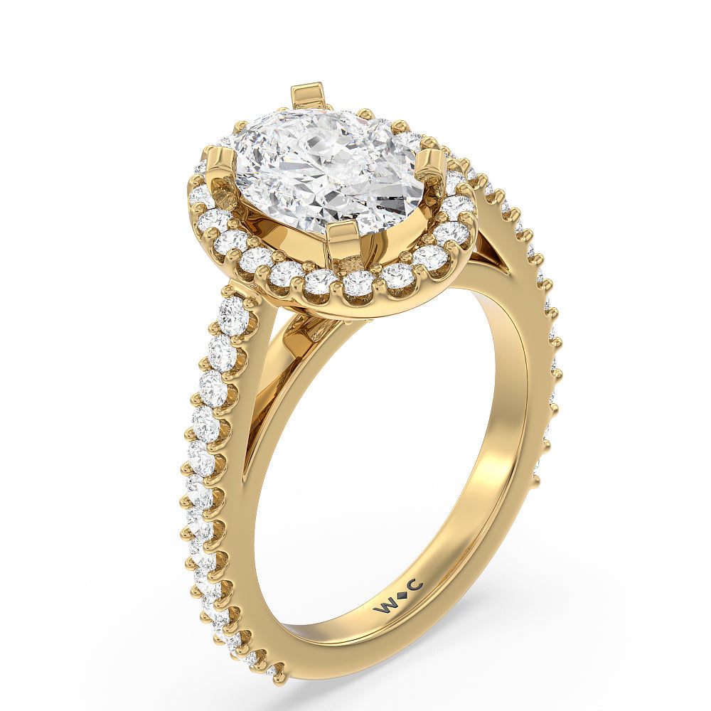 Pave Diamond Halo Engagement Ring with Oval Cut Diamond in 14KT Yellow Gold view 3
