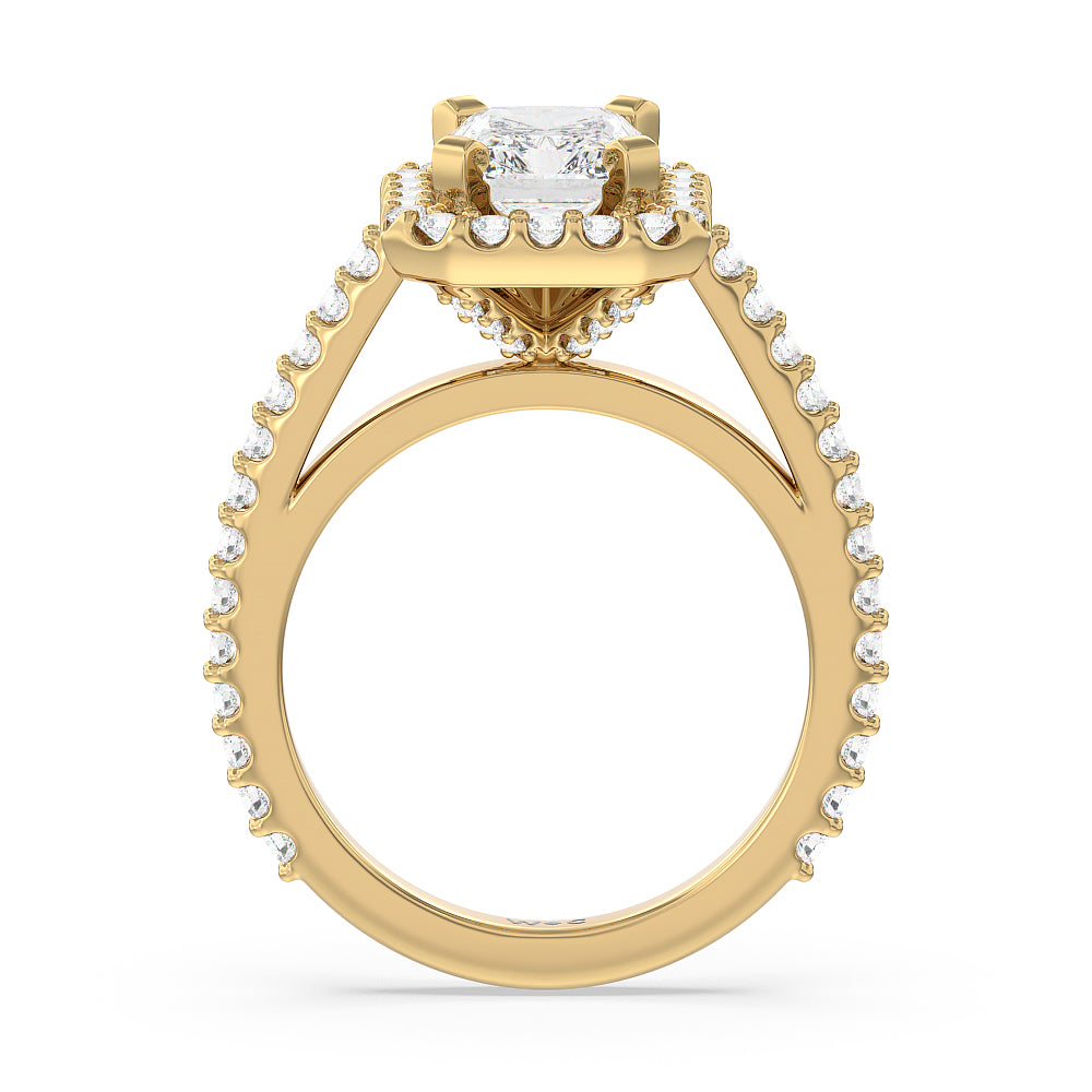 Pave Diamond Halo Engagement Ring with Radiant Cut Diamond in 14KT Yellow Gold view 2
