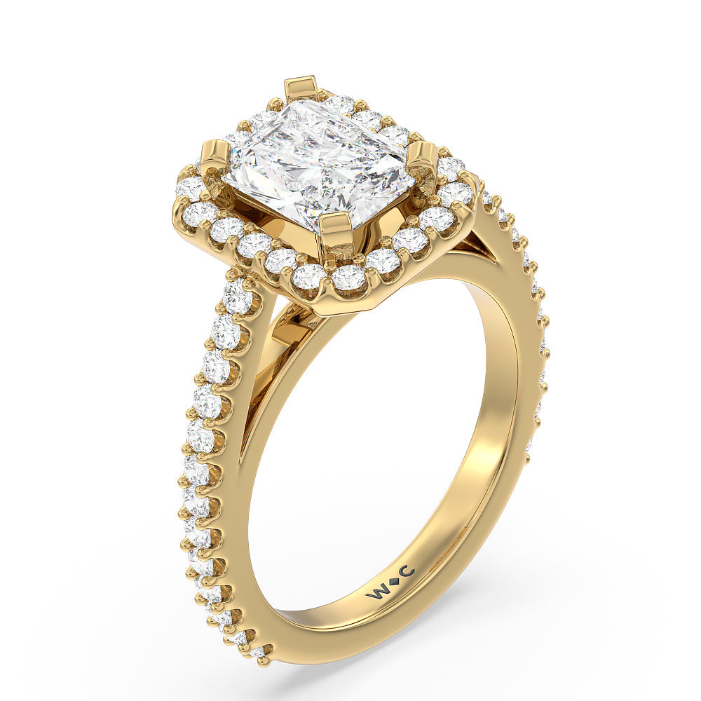 Pave Diamond Halo Engagement Ring with Radiant Cut Diamond in 14KT Yellow Gold view 3
