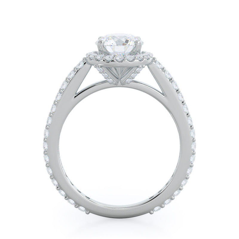 Pave Diamond Halo Engagement Ring with Round Cut Diamond in 14KT Platinum view 2
