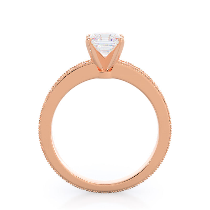 Floral Diamond Engagement Ring with Asscher Cut Diamond in 14KT Rose Gold view 2
