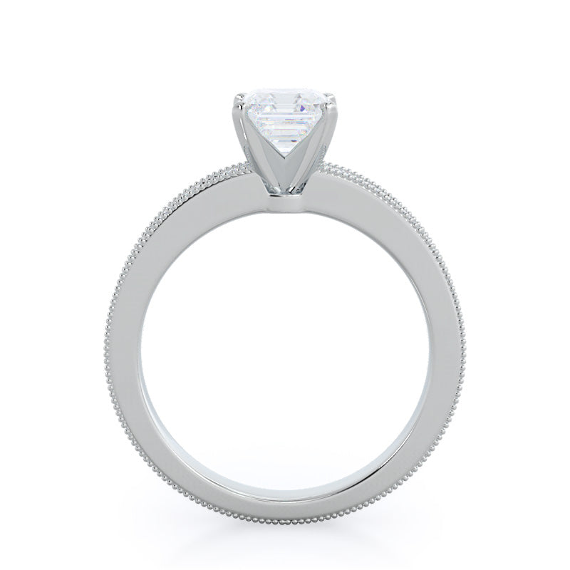 Floral Diamond Engagement Ring with Asscher Cut Diamond in 14KT Platinum view 2
