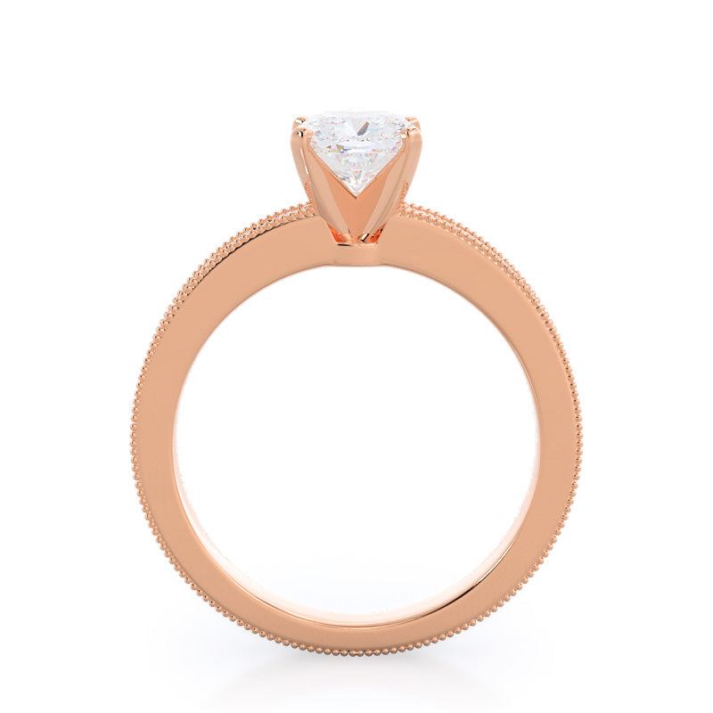 Floral Diamond Engagement Ring with Cushion Cut Diamond in 14KT Rose Gold view 2
