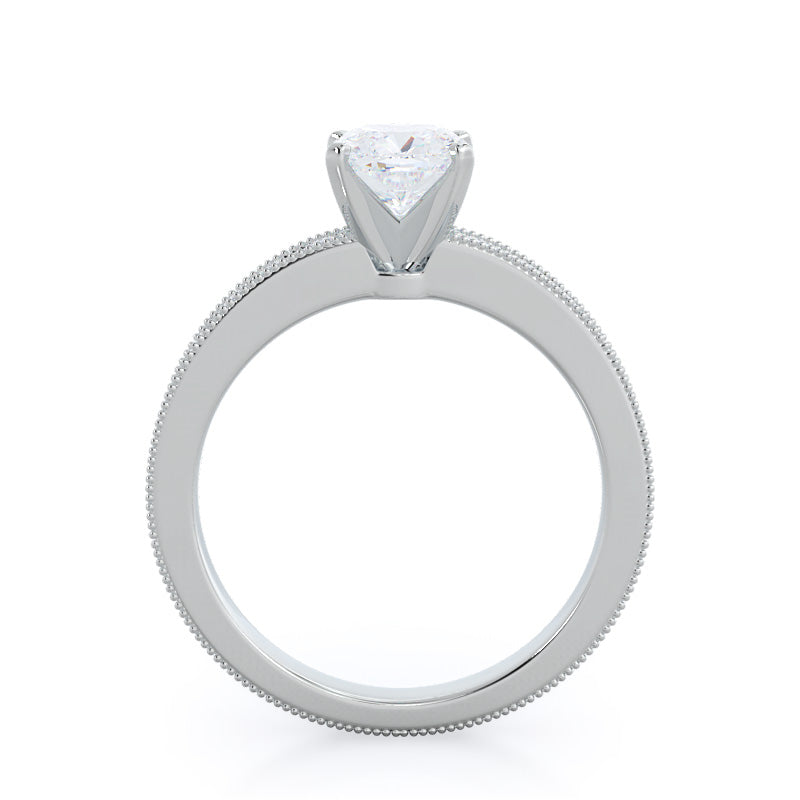 Floral Diamond Engagement Ring with Cushion Cut Diamond in 14KT Platinum view 2
